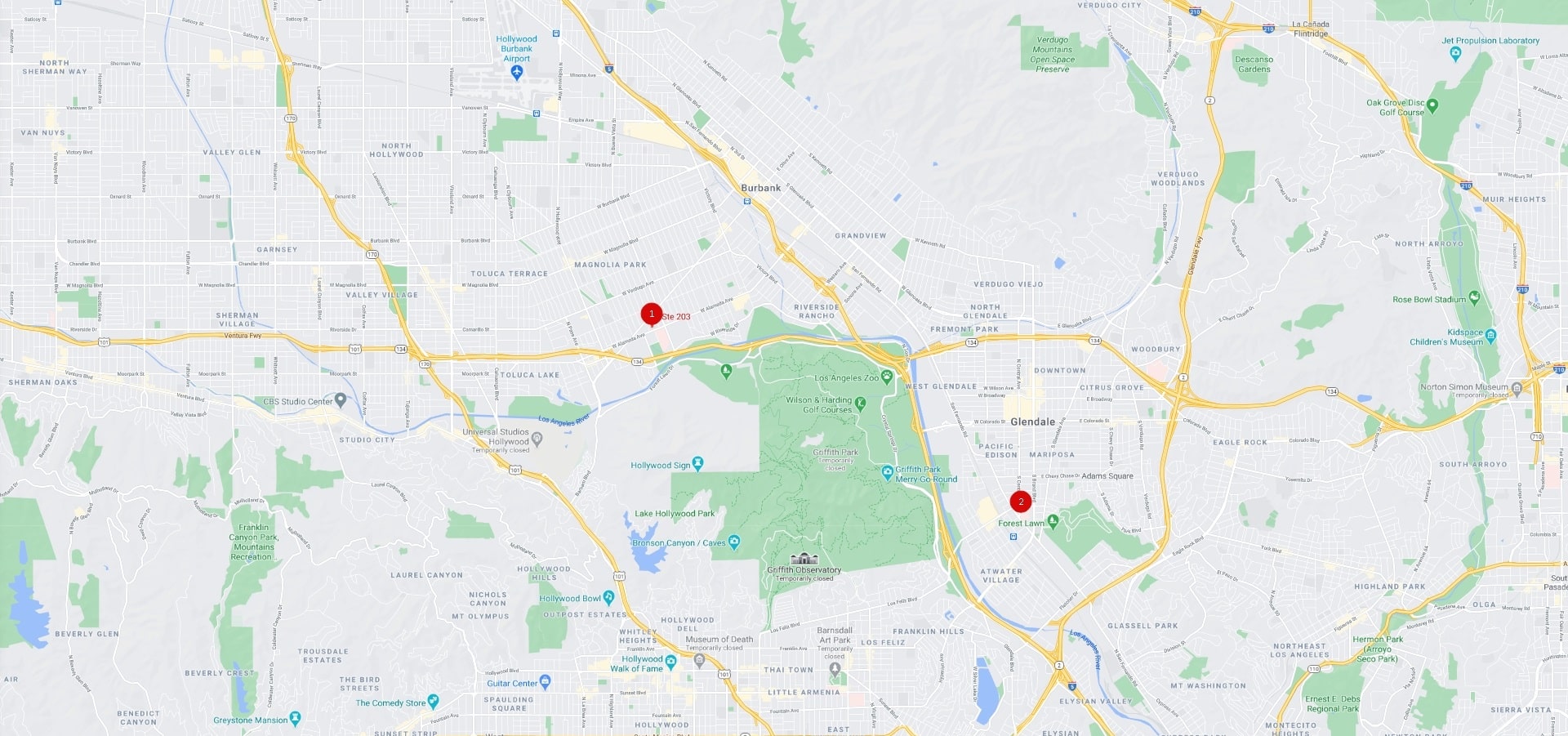 Burbank Labs location map