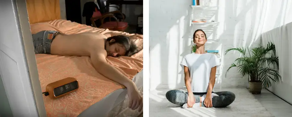Woman resting and practicing meditation, representing before and after changes that may occur during HGH therapy