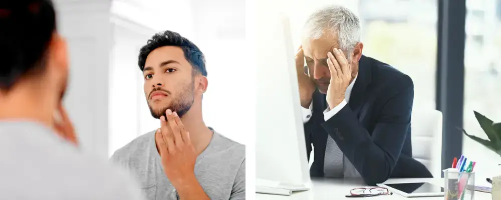Younger and older men illustrating that low testosterone symptoms can affect adult men at different ages