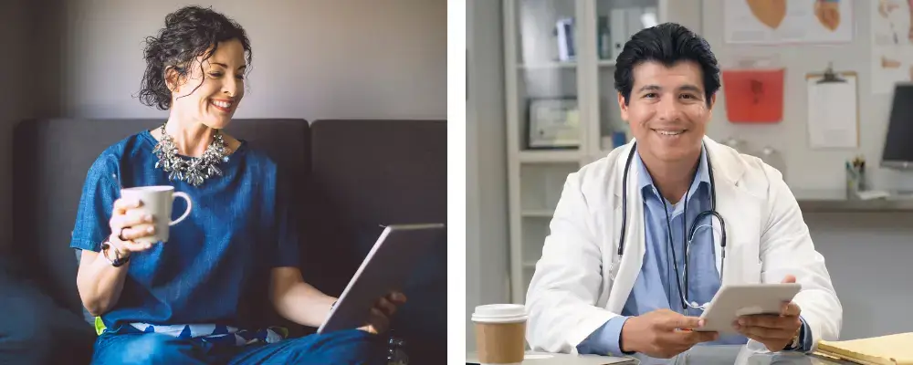 Woman and doctor representing medical supervision during HGH or Sermorelin therapy