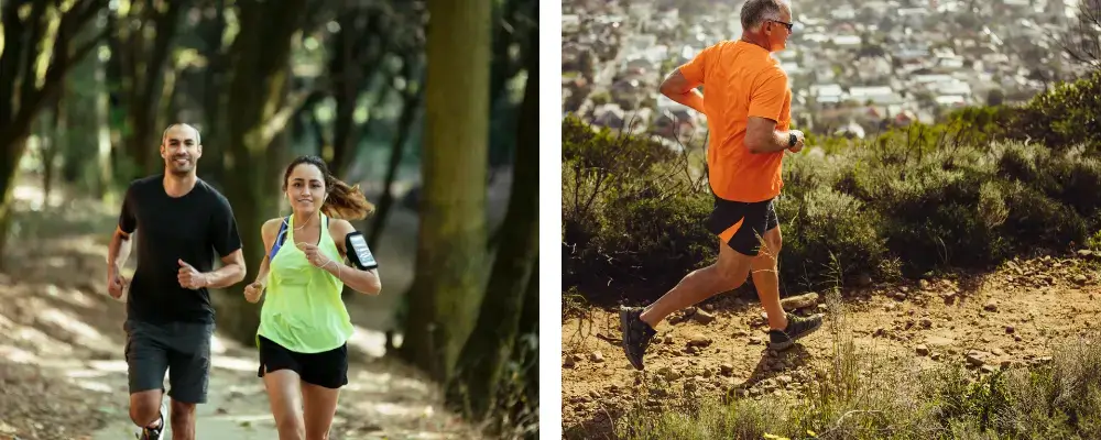 Adults running outdoors, representing early changes in energy and physical activity during HGH therapy